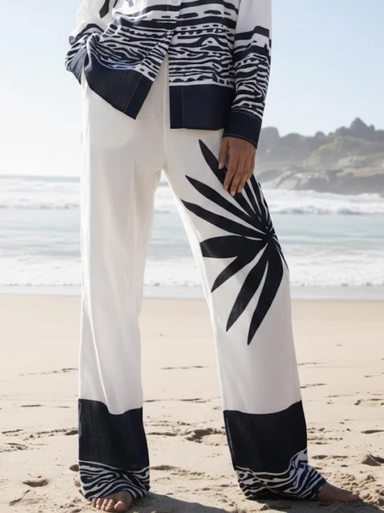 Vacation Floral Printing Wide Leg Pants