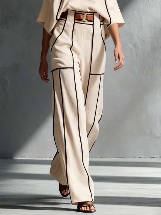 Casual Color Block Straight Pants Pant No Belt