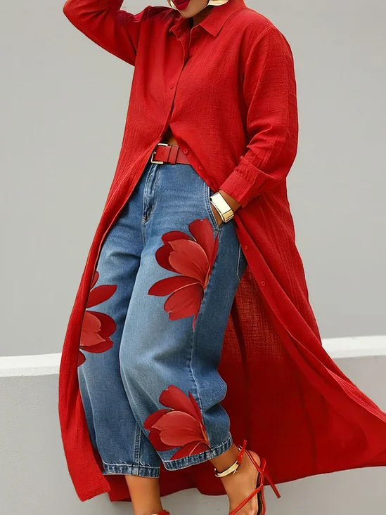 Cotton Casual Plain Shawl Collar Shirt