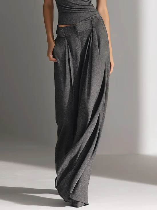 Casual Plain Buttoned Straight Pants