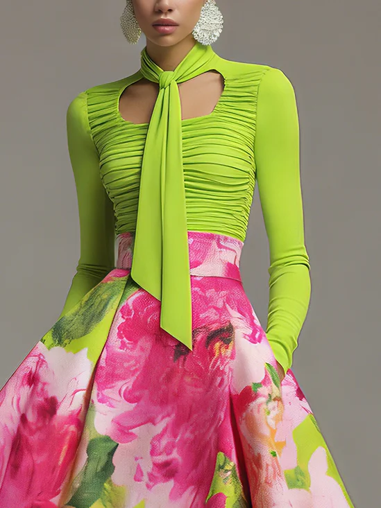 Elegant Plain Ruched Long Sleeve T-shirt