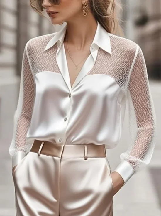 Satin Urban Plain Split Joint Shirt