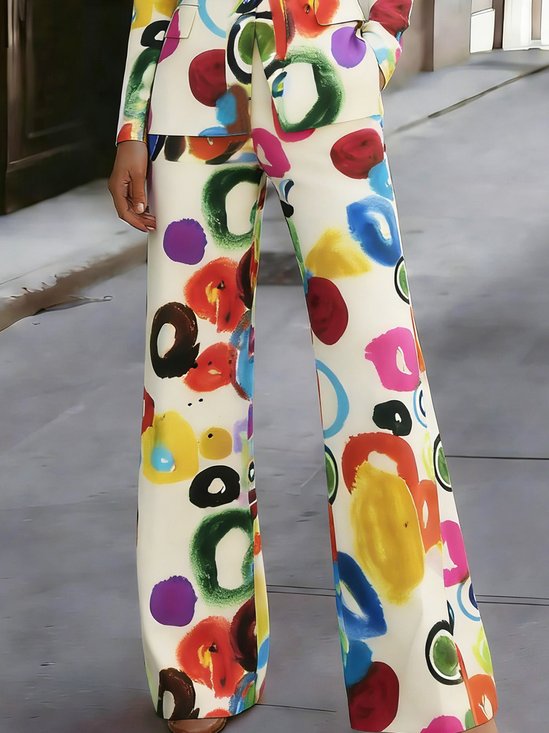 Urban Abstract Polka Dots Printing Wide Leg Pants