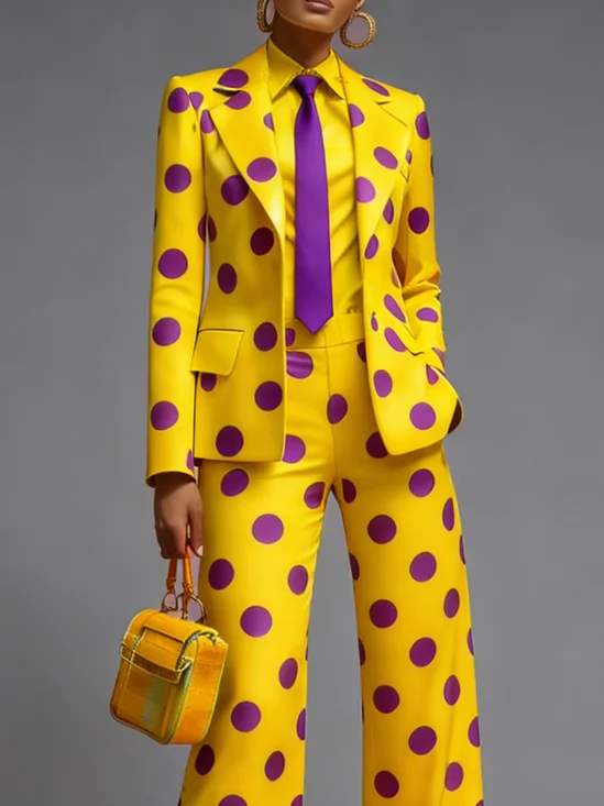 Urban Polka Dots Lapel Collar Blazer
