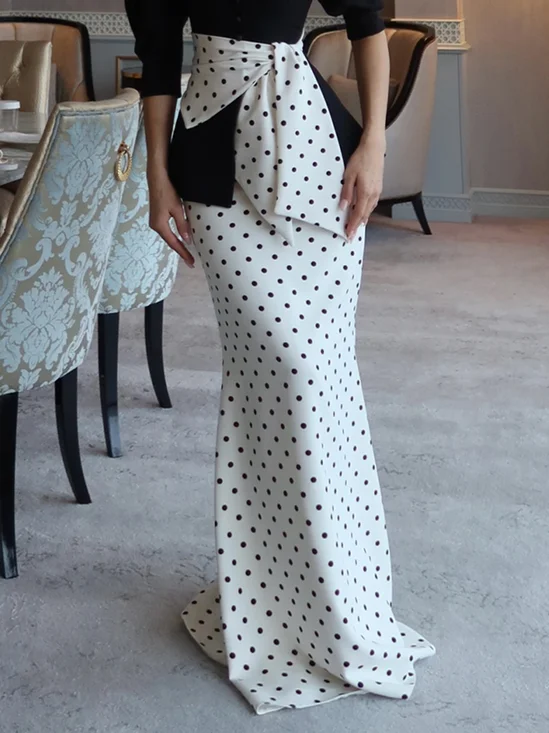 Elegant Printing Polka Dots Maxi Skirt