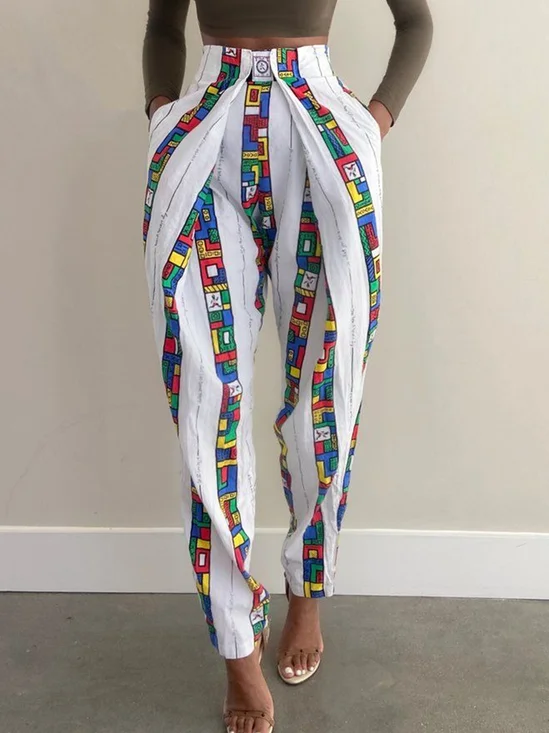Urban Geometric Printing  Fashion Harem Pants