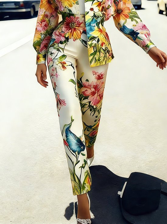 Elegant Floral Printing Straight Pants