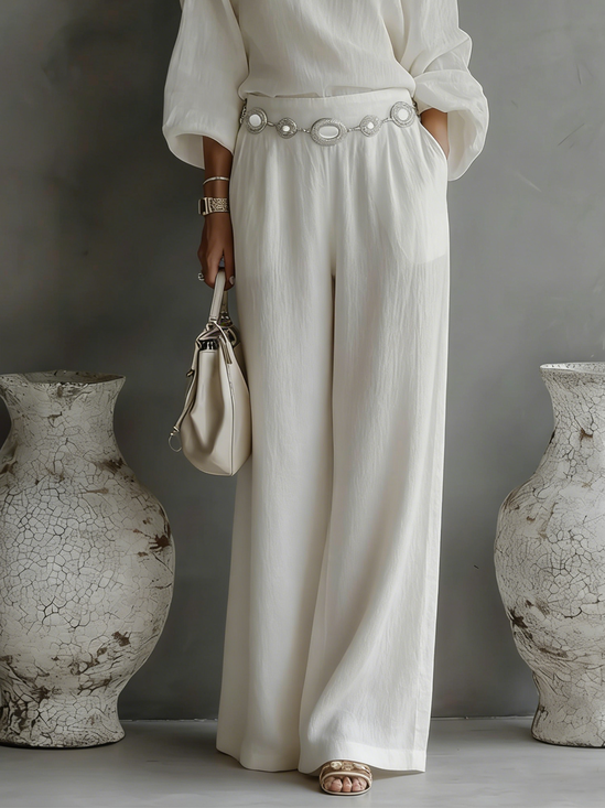 Casual Plain Straight Cotton And Linen Pants