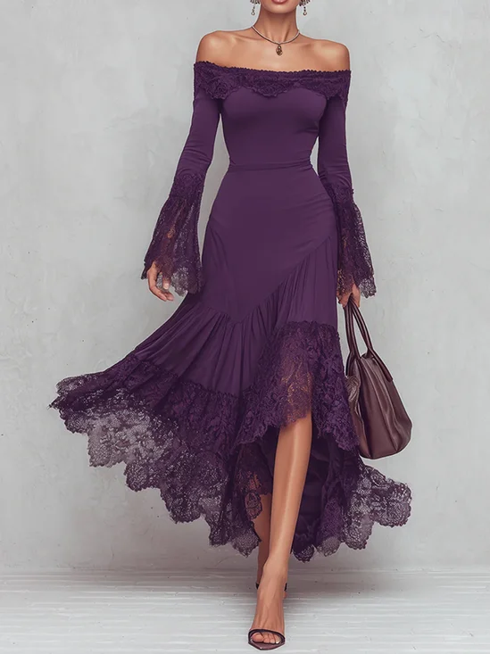 Elegant Plain Cold Shoulder Maxi Dress