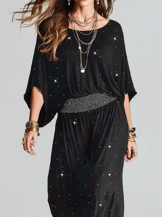 Casual Plain Hot Drilling Crew Neck Blouse