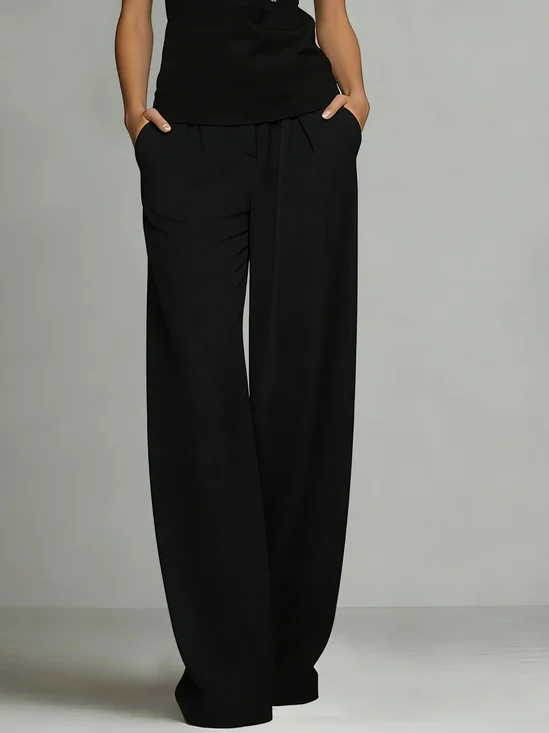 Casual Wrinkle-Resistant Adjustable Button Wide Leg Pants