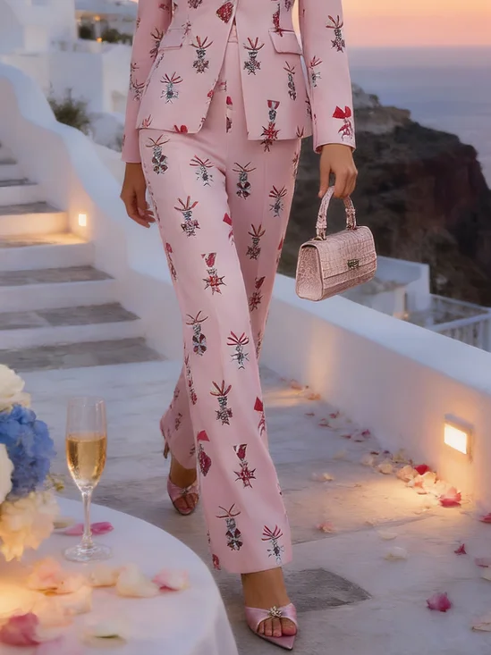 Elegant 3D Floral Print High-Waisted Flare Pants