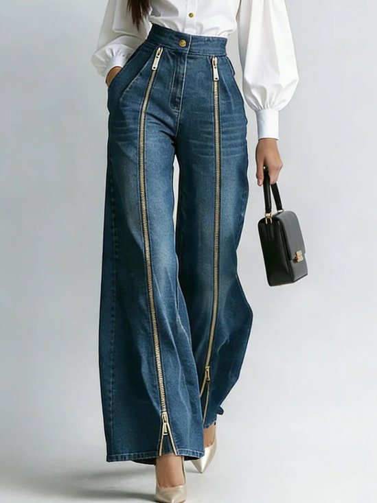 Casual Zipper Denim Straight Pants Jeans