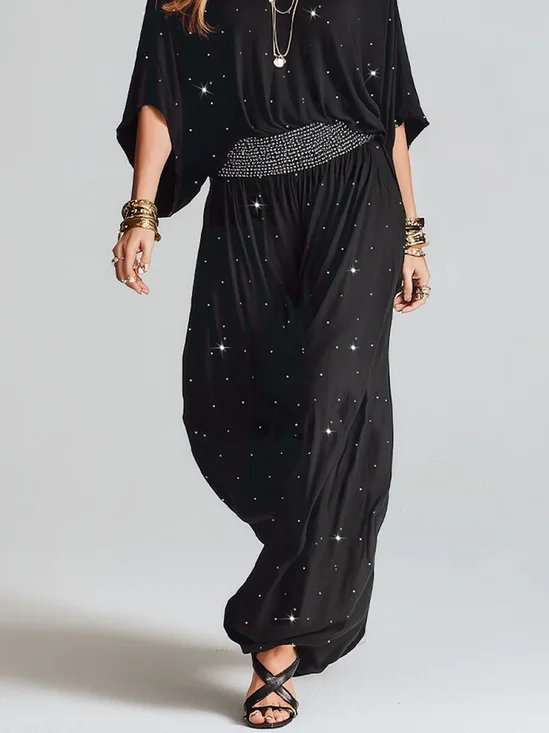 Casual Plain Hot Drilling Ankle Banded Pants