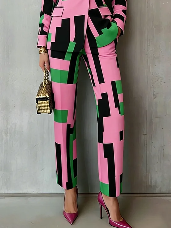 Elegant Geometric Printing Straight Pants