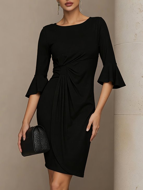 Ruched Waist Elastic 3/4 Sleeve Breathable Dress