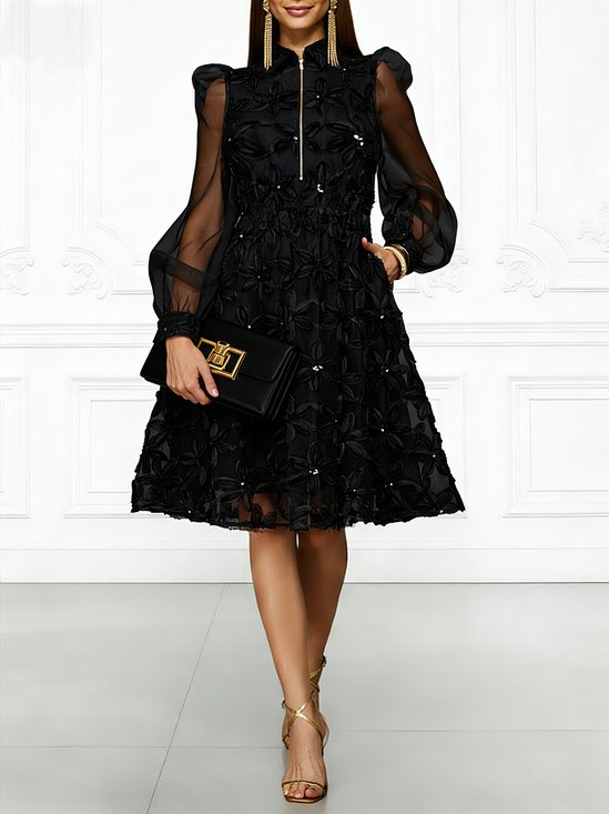 Glamorous Sequin 3D Floral Patchwork Party Gown