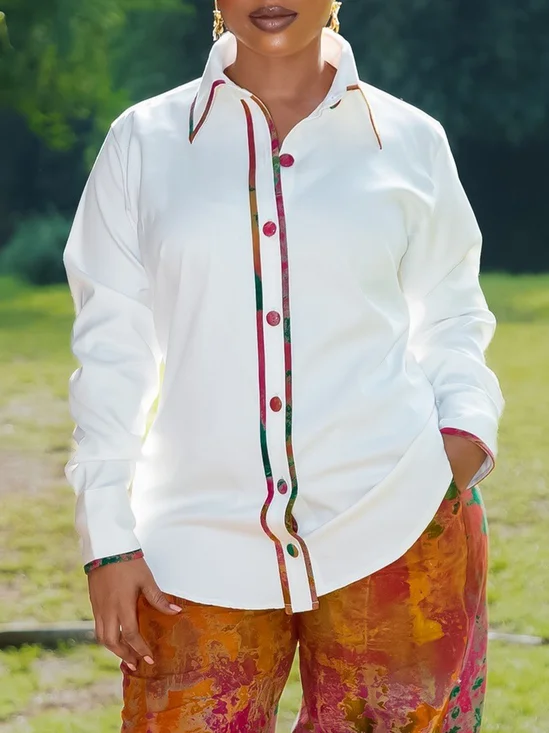 Cotton Urban Color Block Piping Shirt Collar Shirt