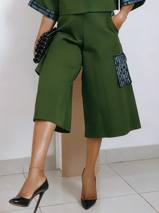 Urban Color Block Printing Wide Leg Pants Shorts