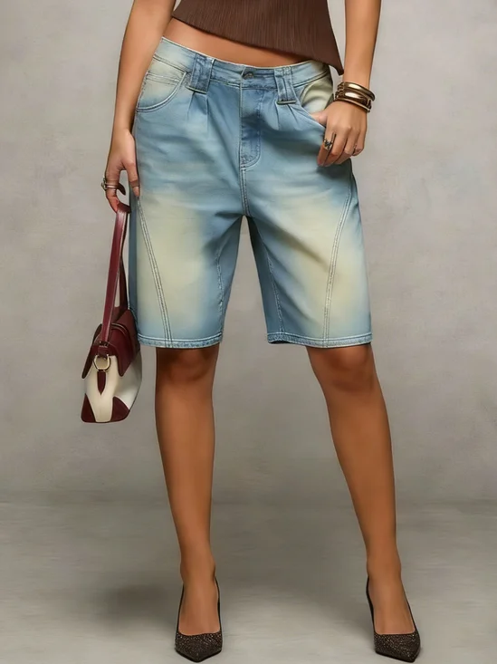 Denim Distressing Casual Shorts
