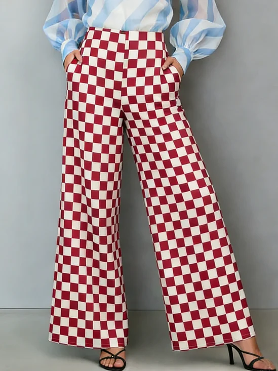 Urban High-Waisted Checkerboard Wide Leg Trousers