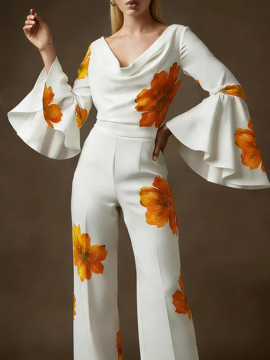 Elegant Floral Cowl Neck Blouse