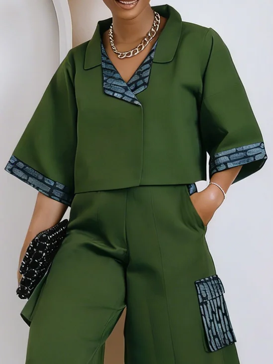 Urban Printing Color Block Lapel Collar Jacket