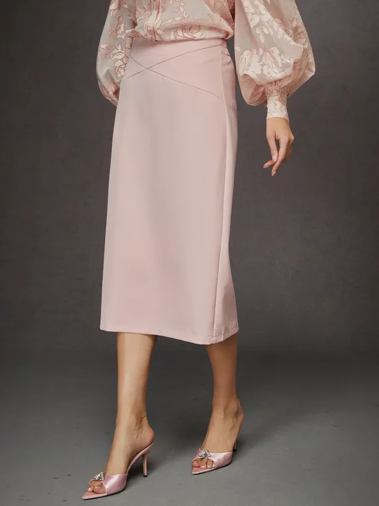 Elegant High-Waisted Tailored Pencil Midi Skirt