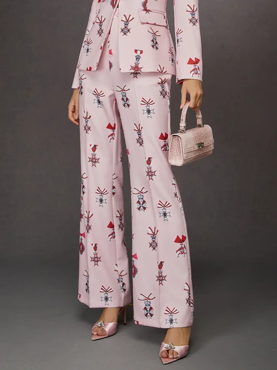 Elegant 3D Floral Print High-Waisted Flare Pants