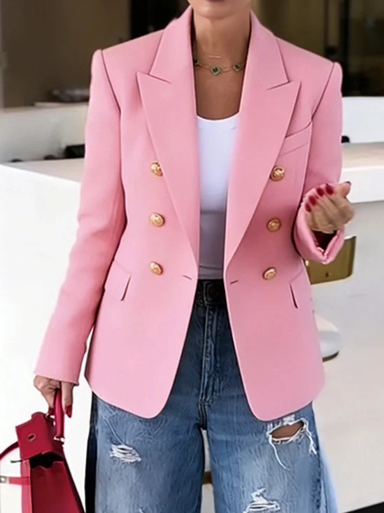 Plus Size Urban Buttoned Plain Lapel Collar Blazer