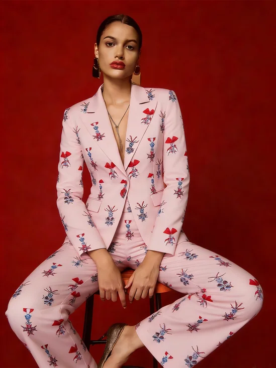 Elegant 3D Print Lapel Collar Tailored Blazer