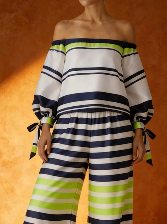 Elegant Striped Cold Shoulder Blouse