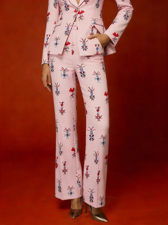 Elegant 3D Floral Print High-Waisted Flare Pants