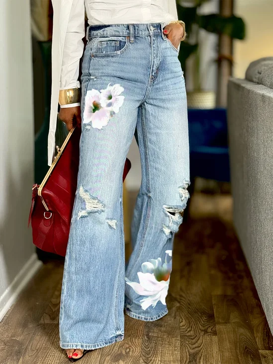 Printing Floral Casual Jeans