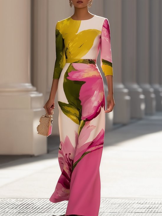 Vacation Printing Floral Crew Neck Jumpsuit