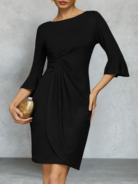 Ruched Waist Elastic 3/4 Sleeve Breathable Dress