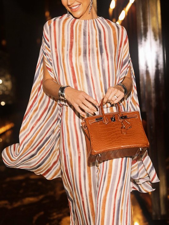 Vacation Striped Printing Crew Neck Blouse