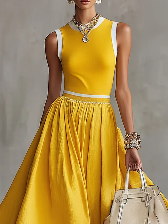 Urban Color Block Crew Neck Tank Top