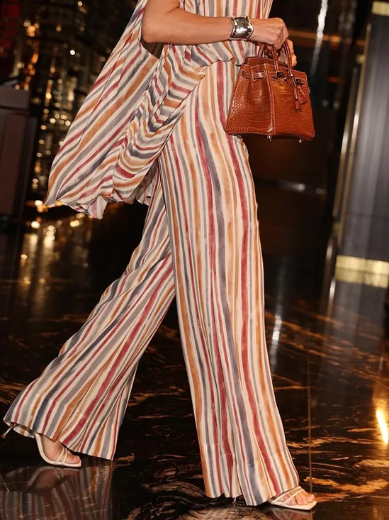 Vacation Striped Printing Wide Leg Pants
