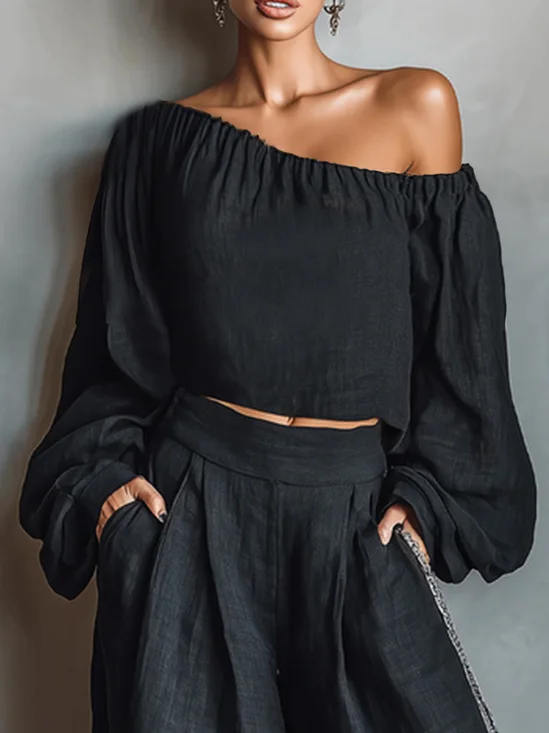 Cotton Casual Floral Gathered Off The Shoulder Blouse