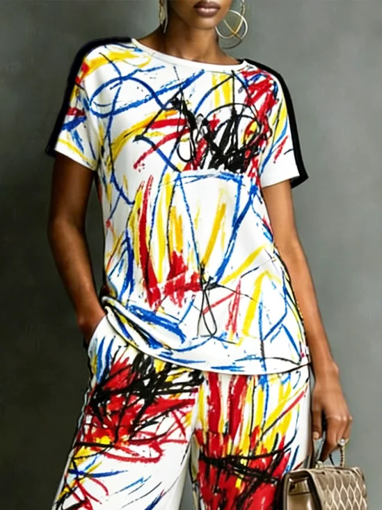 Casual Graffiti Printing Crew Neck T-shirt