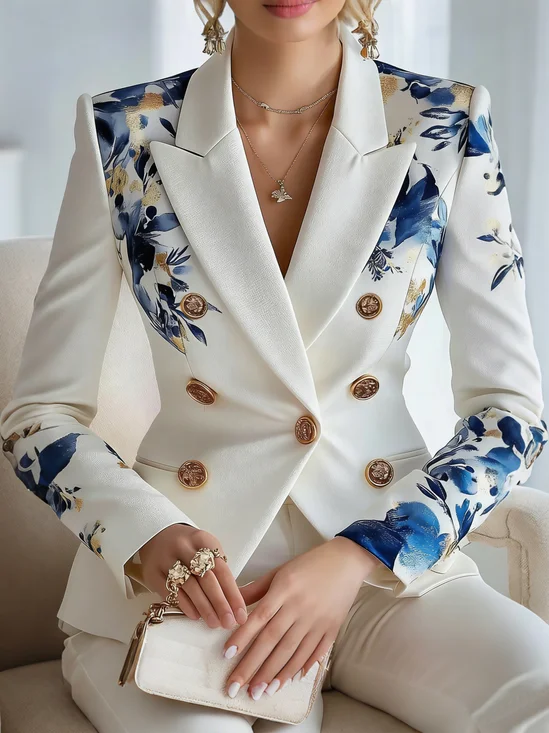 Elegant Printing Floral Lapel Collar Blazer