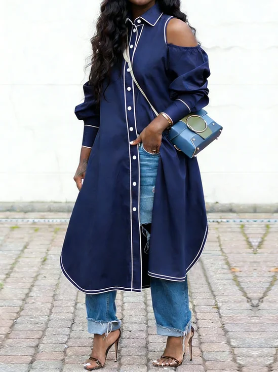 Urban Color Block Shirt Collar Shirt