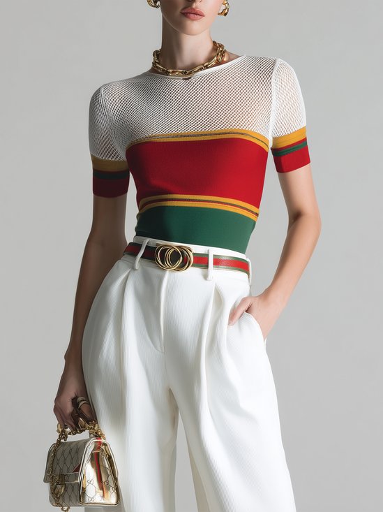 Urban Color Block Printing Crew Neck T-shirt