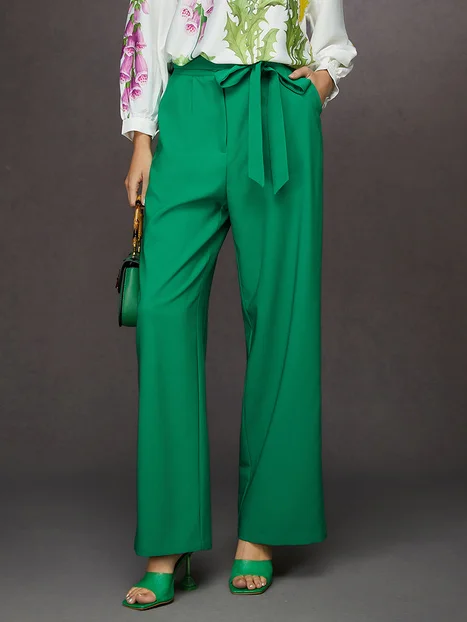 Elegant High-Drape Wide Leg Trousers with Bow Belt
