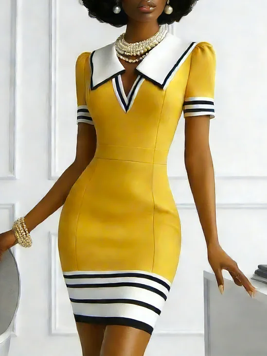 Urban Color Block Printing Shawl Collar Mini Dress