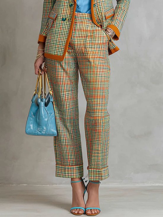 Plus Size Urban Plaid Printing Straight Pants