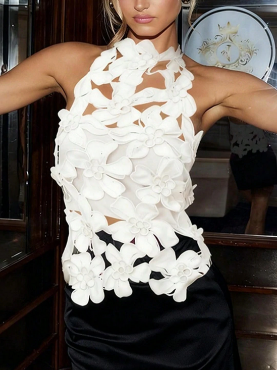 Urban Plain 3D Floral Halter Tank Top