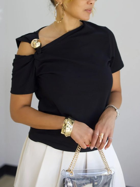 Urban Plain Asymmetrical Collar T-shirt