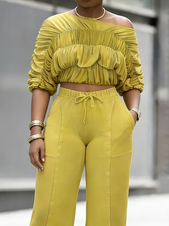 Urban Plain Ruched Asymmetrical Blouse